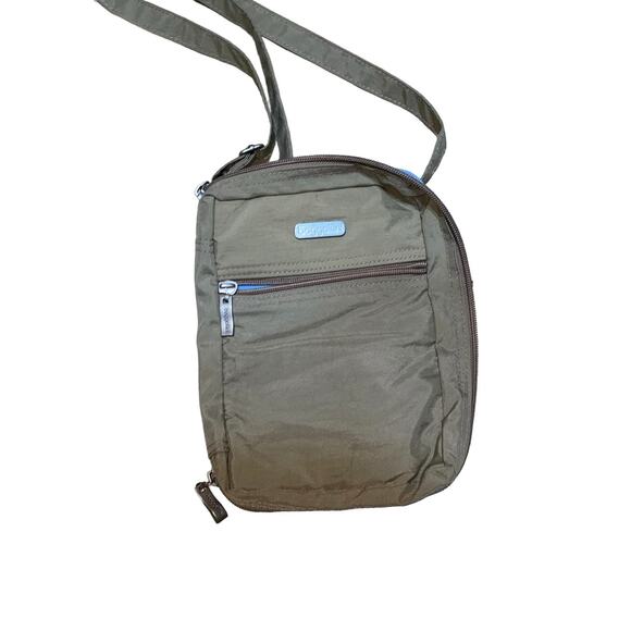 Baggallini Khaki Canvas Small Travel Crossbody Bag lots of zippered compartments - Picture 1 of 10